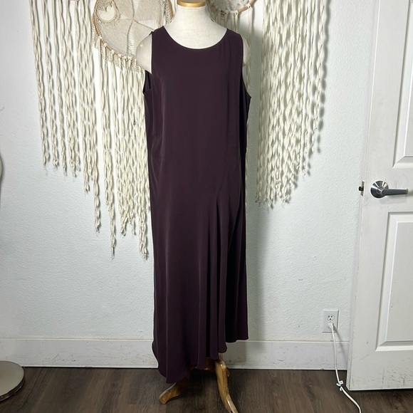Eileen Fisher NWT Silk Deep Merlot Shift Tank Dress with Asymmetrical hemline LG - Picture 1 of 9